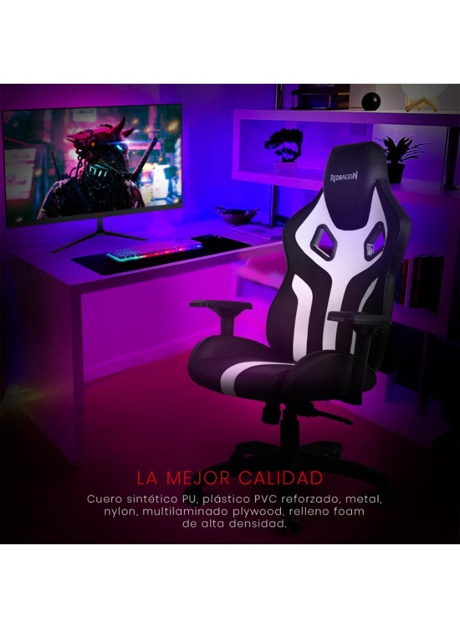 ريدراجون Gaming Chair C502 - Black and White, Ergonomic and premium design with PU/PVC materials, supportive head and backrests, 4D adjustable armrests, comfortable reclining mechanism, sturdy 350mm nylon base, and 60mm racing wheels for smooth movement, adjustable height up to 137cm, ideal for long gaming sessions - Image 4