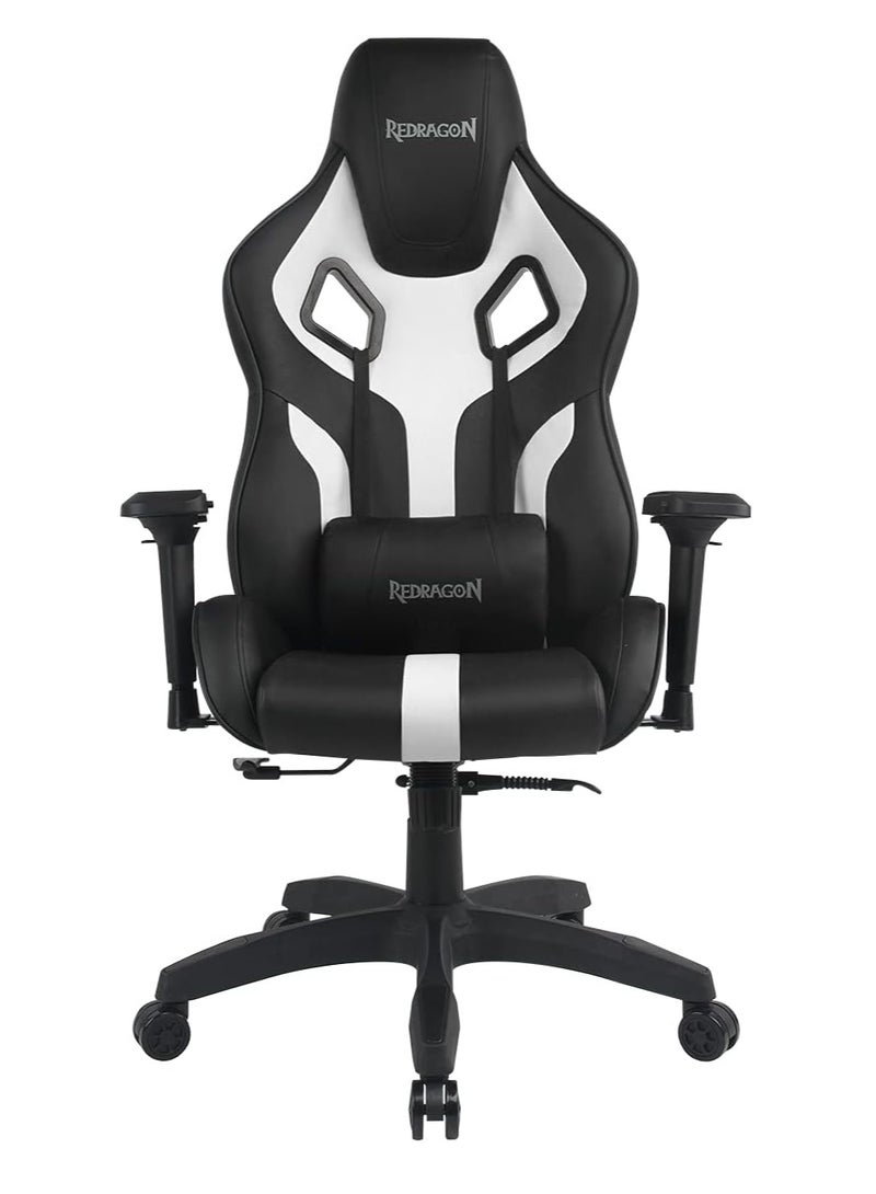 ريدراجون Gaming Chair C502 - Black and White, Ergonomic and premium design with PU/PVC materials, supportive head and backrests, 4D adjustable armrests, comfortable reclining mechanism, sturdy 350mm nylon base, and 60mm racing wheels for smooth movement, adjustable height up to 137cm, ideal for long gaming sessions - Image 1