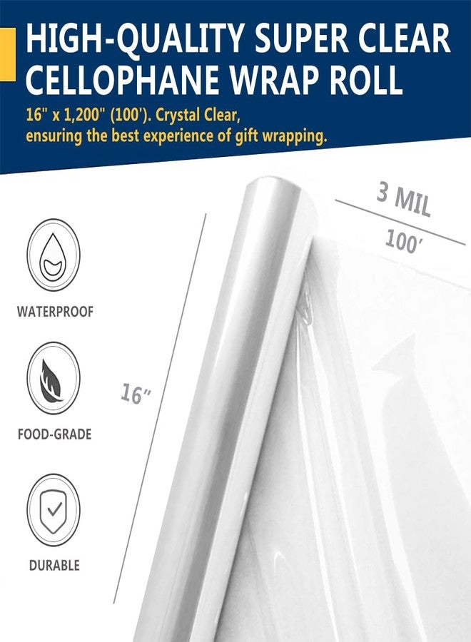 PH PERKHOMY PerkHomy Clear Cellophane Wrap Roll 16" x 100' 3 Mil Thick Cellophane For Gift Basket Treats Goodie Wrapping Craft Flower Bouquet Plastic (Clear, 100ft (16in Width)) - Image 2