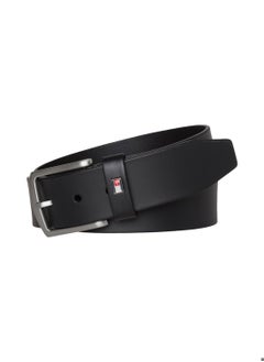 TOMMY HILFIGER Men's Denton Flag Logo Belt - Leather, Black 