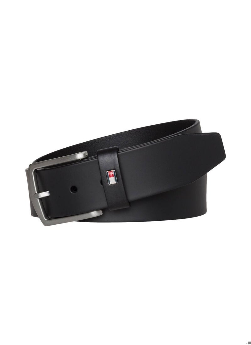 TOMMY HILFIGER Men's Denton Flag Logo Belt - Leather, Black 