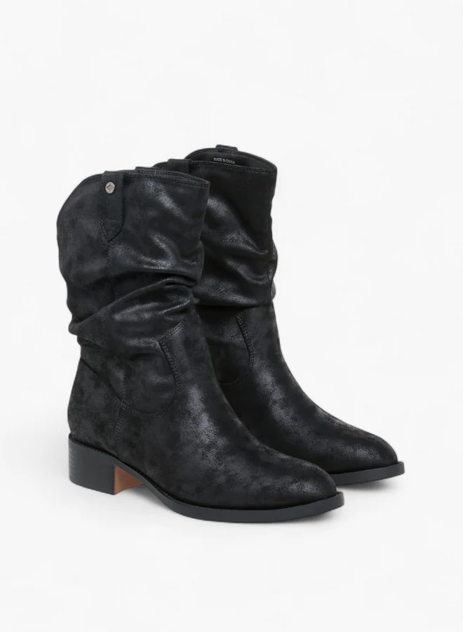 Women's Solid Ankle Boots with Block Heel