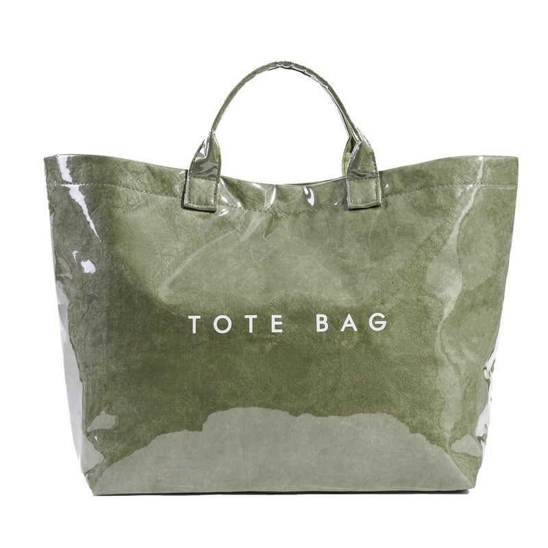 Lushandy PVC Tote Bag Women's Plastic Tote Purse Large Letters Print Hobo Handbag for Work, Beach, Gift (Olive Green) - Image 1