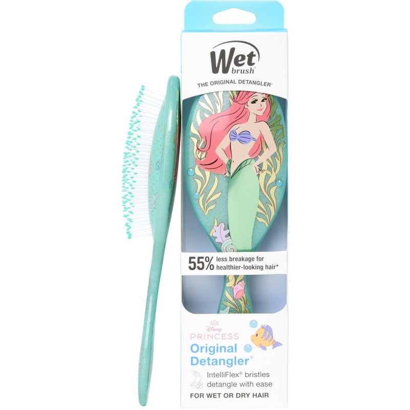 Wet Brush فرشاة شعر ويت برش ديزني برينسيس أرييل الأصلية، لإزالة العقد بدون ألم، شعيرات مرنة لفك تشابك الشعر الرطب أو الجاف، تعمل على جميع أنواع الشعر، مقبض مريح، تقلل من التكسر - Image 1