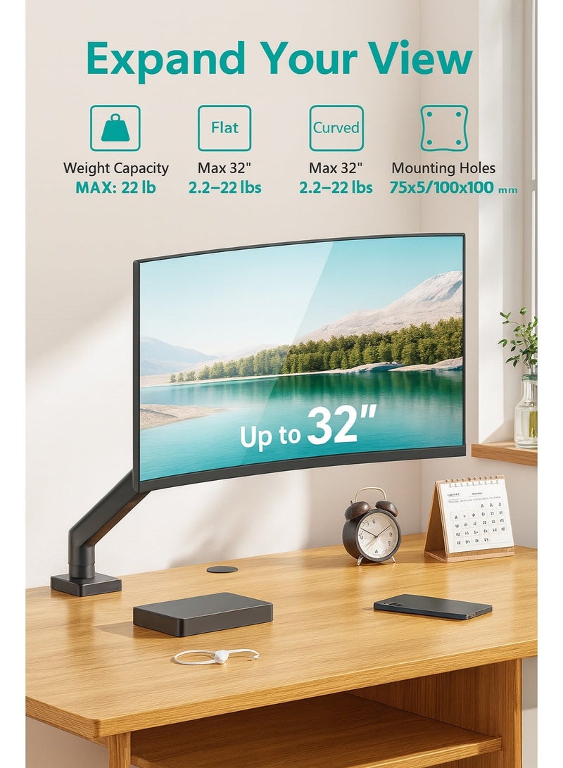 أيه بي جي ذراع شاشة قابل للتعديل بنابض غازي لشاشات من ١٥ إلى ٣٢ بوصة، يدعم وزنًا يتراوح بين ٤٫٤ و٢٢ رطلاً | حامل مكتبي كامل الحركة مع إمالة +٩٠ درجة/–٩٠ درجة ودوران ٣٦٠ درجة | مشبك وحلقة تثبيت متينة | VESA ٧٥/١٠٠ مم | للمنزل والمكتب - Image 2