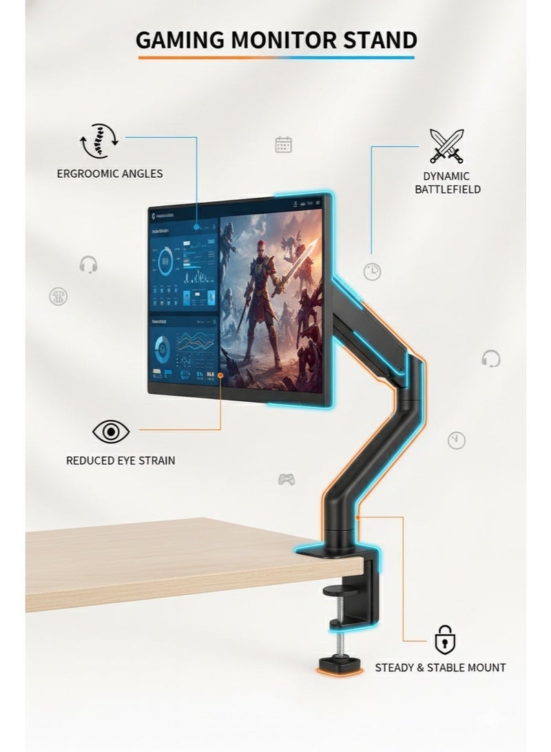 أيه بي جي ذراع شاشة قابل للتعديل بنابض غازي لشاشات من ١٥ إلى ٣٢ بوصة، يدعم وزنًا يتراوح بين ٤٫٤ و٢٢ رطلاً | حامل مكتبي كامل الحركة مع إمالة +٩٠ درجة/–٩٠ درجة ودوران ٣٦٠ درجة | مشبك وحلقة تثبيت متينة | VESA ٧٥/١٠٠ مم | للمنزل والمكتب - Image 3