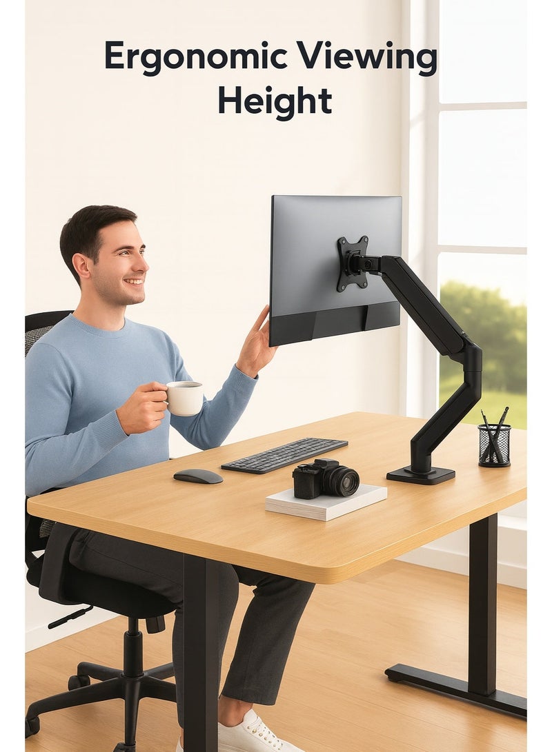 أيه بي جي ذراع شاشة قابل للتعديل بنابض غازي لشاشات من ١٥ إلى ٣٢ بوصة، يدعم وزنًا يتراوح بين ٤٫٤ و٢٢ رطلاً | حامل مكتبي كامل الحركة مع إمالة +٩٠ درجة/–٩٠ درجة ودوران ٣٦٠ درجة | مشبك وحلقة تثبيت متينة | VESA ٧٥/١٠٠ مم | للمنزل والمكتب - Image 4