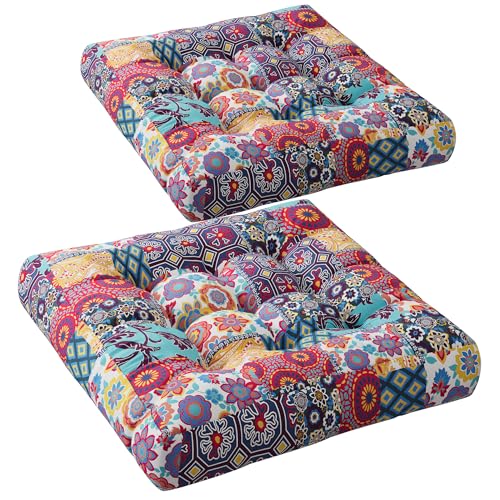 Codi Floor Cushions Seating for Adults and Kids Set of 2, Square Large Boho Pillows for Yoga Living Room Tatami Sitting Home Decor, Memory Foam Added, 22x22 Inch Multi Patchwork - Image 1