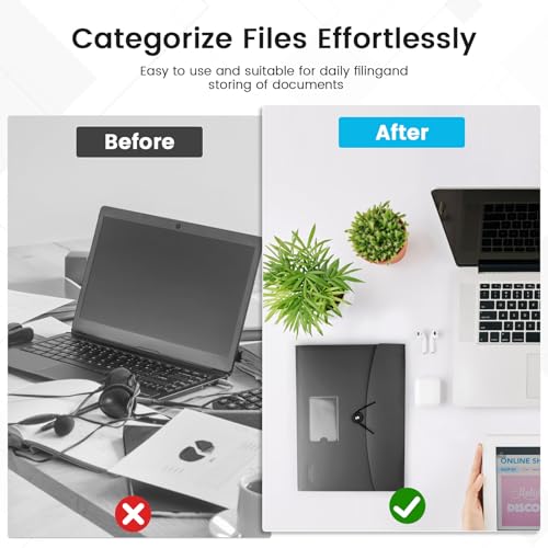 CASAON 13 Pocket Expanding File Folder Accordian File Organizer, A4 Letter Size Paper Document Receipt Holder for School Office Supplies, Black - Image 4
