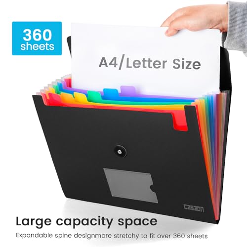 CASAON 13 Pocket Expanding File Folder Accordian File Organizer, A4 Letter Size Paper Document Receipt Holder for School Office Supplies, Black - Image 5