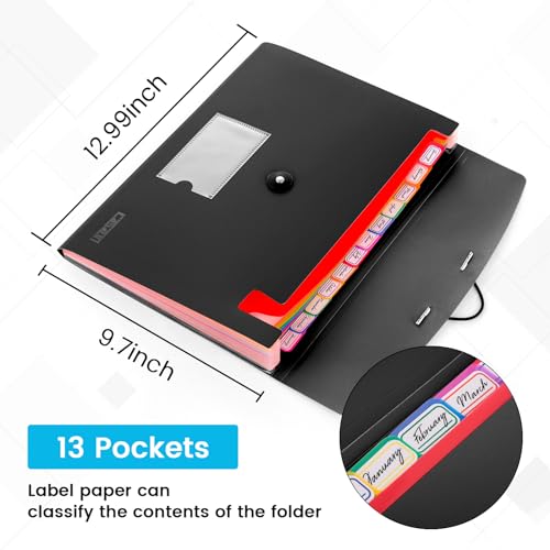 CASAON 13 Pocket Expanding File Folder Accordian File Organizer, A4 Letter Size Paper Document Receipt Holder for School Office Supplies, Black - Image 2