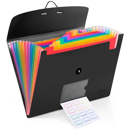 CASAON 13 Pocket Expanding File Folder Accordian File Organizer, A4 Letter Size Paper Document Receipt Holder for School Office Supplies, Black - Image 1