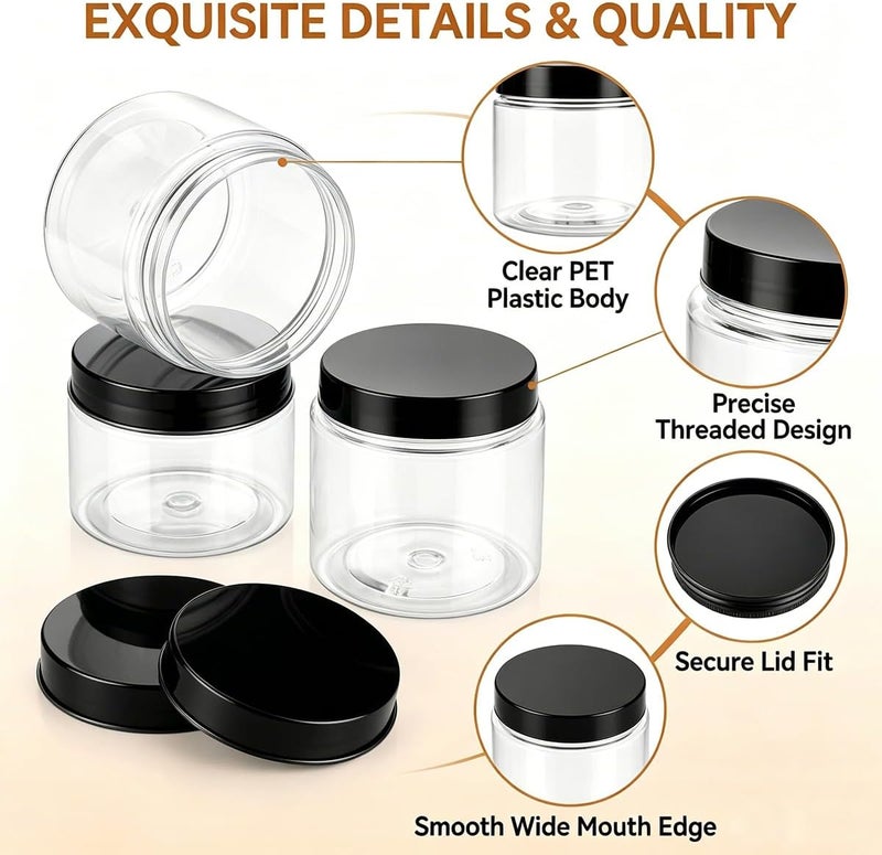 VASANA 6PCS 8 oz 250ml Clear Plastic Containers with Black Lids Empty Plastic Cream Jars Lotion Ointments and Cosmetic Containers Food Bottles for Scrubs Lotions Cosmetic and Butters - Image 3