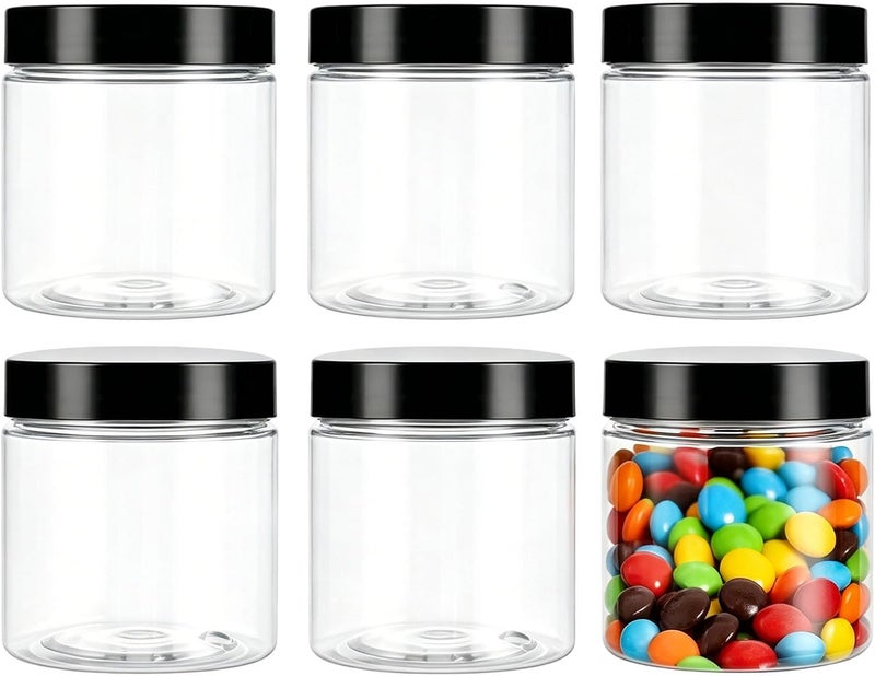 VASANA 6PCS 8 oz 250ml Clear Plastic Containers with Black Lids Empty Plastic Cream Jars Lotion Ointments and Cosmetic Containers Food Bottles for Scrubs Lotions Cosmetic and Butters - Image 1