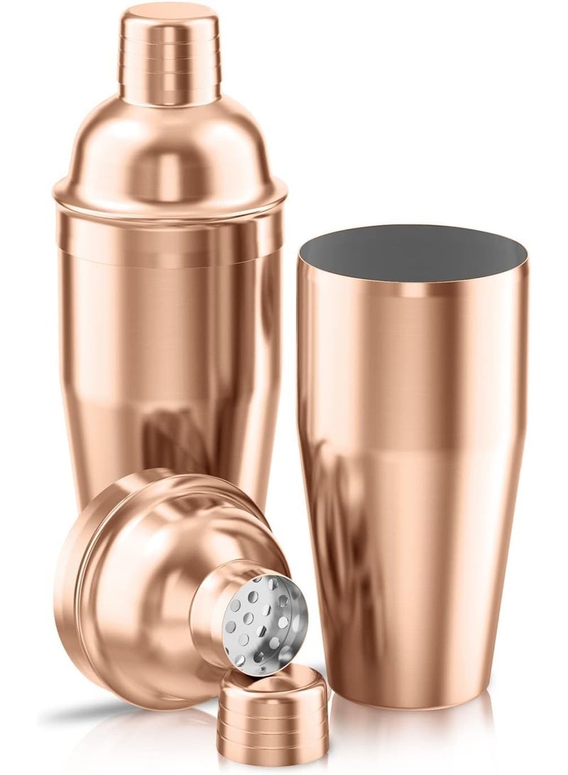Professional stainless steel cocktail shaker with a 750ml capacity – 3-piece design with built-in strainer – luxurious rose gold finish for drinks and parties - Image 1