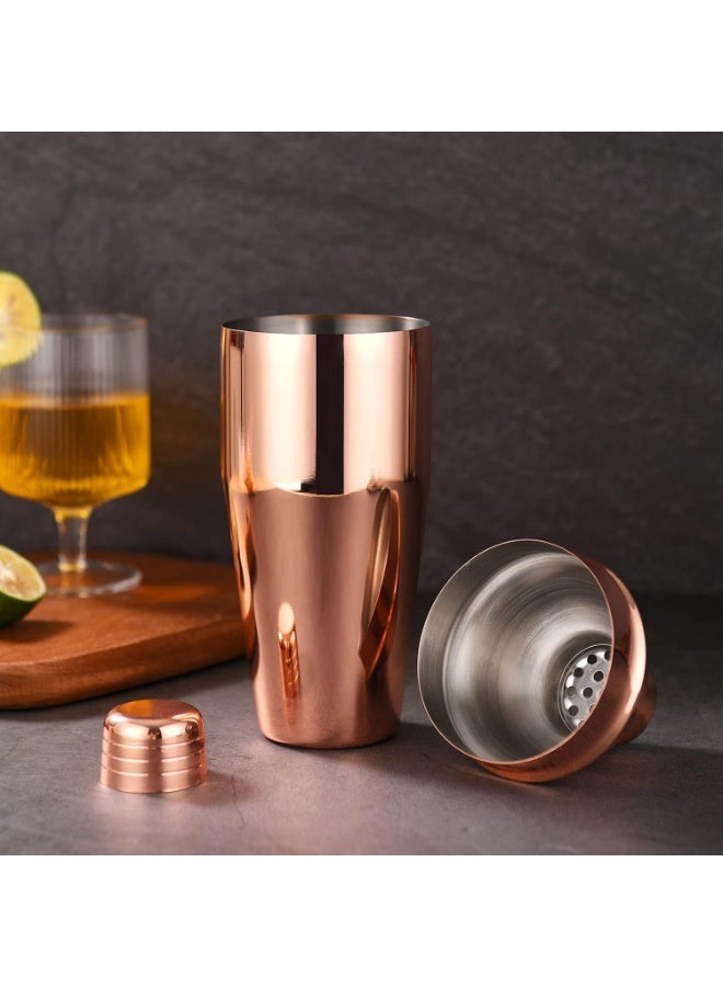 Professional stainless steel cocktail shaker with a 750ml capacity – 3-piece design with built-in strainer – luxurious rose gold finish for drinks and parties - Image 2