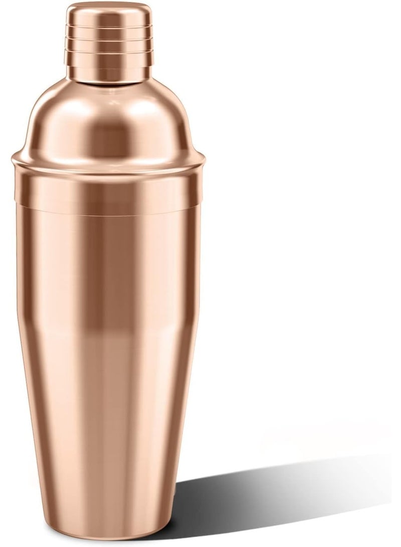 Professional stainless steel cocktail shaker with a 750ml capacity – 3-piece design with built-in strainer – luxurious rose gold finish for drinks and parties - Image 4