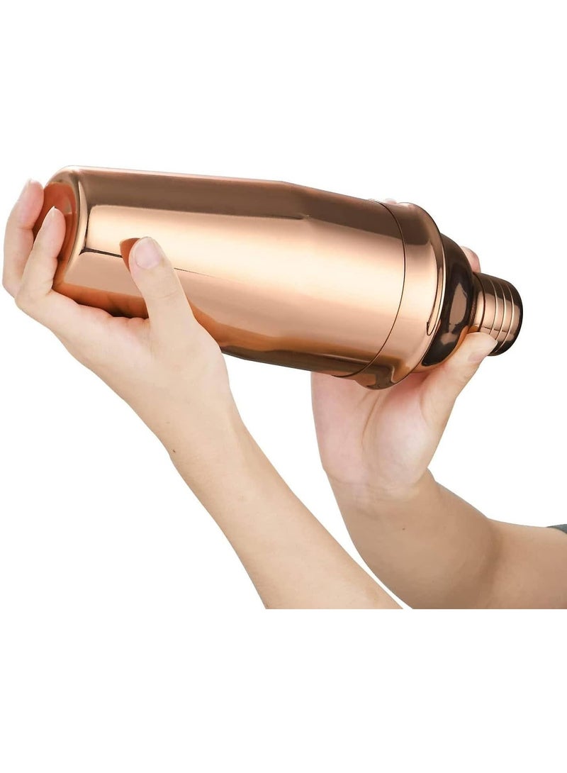 Professional stainless steel cocktail shaker with a 750ml capacity – 3-piece design with built-in strainer – luxurious rose gold finish for drinks and parties - Image 5