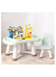EMZJ Kids Playing  Mushroom Block Table and Chair with Lego Blocks And Small Toys set Green  - Image 2