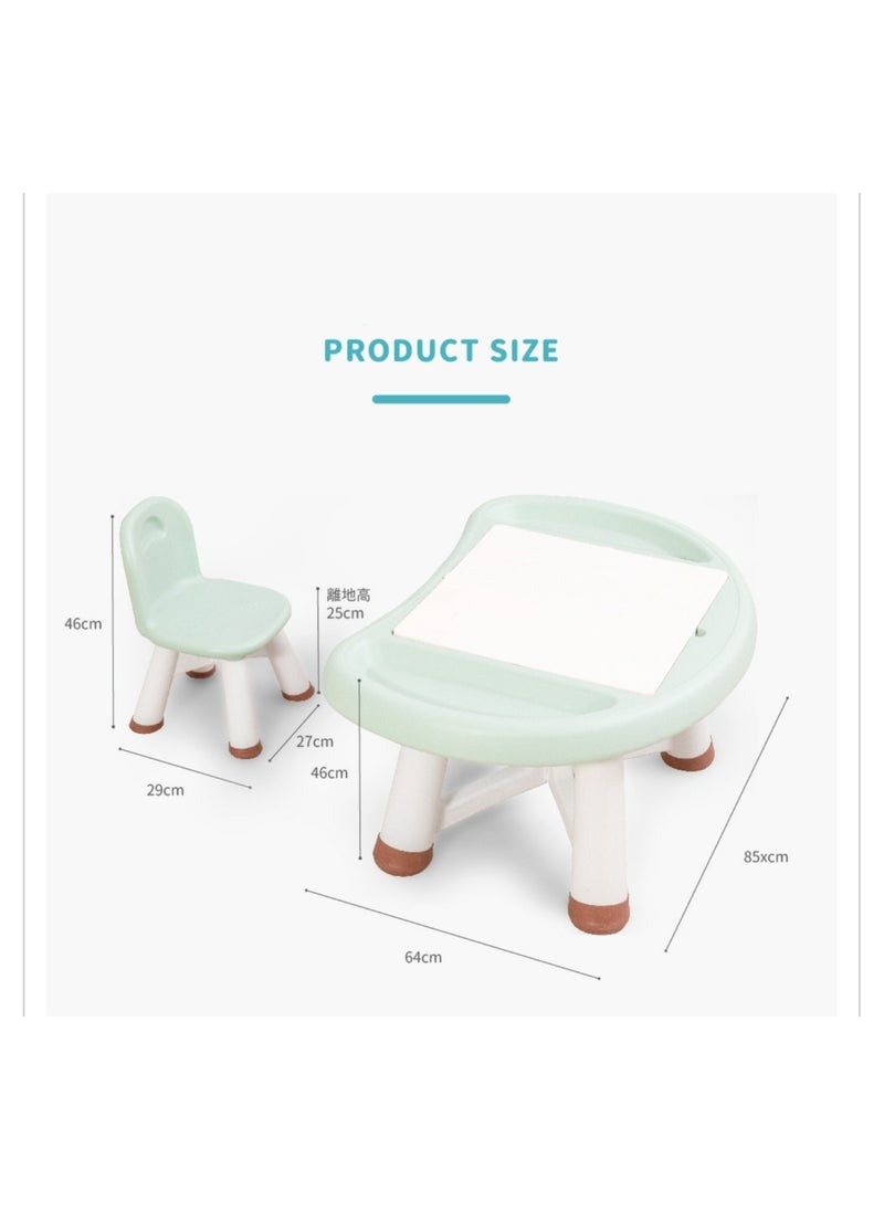 Kids Playing  Mushroom Block Table and Chair with Lego Blocks And Small Toys set Green