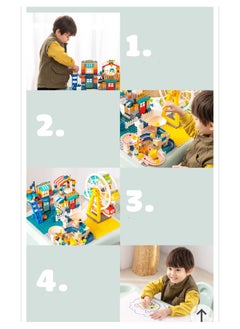 EMZJ Kids Playing  Mushroom Block Table and Chair with Lego Blocks And Small Toys set Green  - Image 4