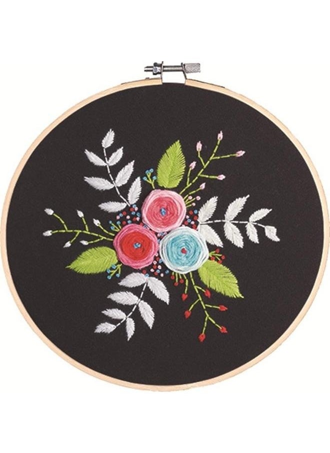 yongsheng Embroidery Starter Kit Black/Blue/Green-Embroidery kit for Beginners Adults,Embroidery Kit Punch Needle Kit Cross Stitch Kits with Embroidery Hoop and Instructions,Hand Embroidery Kit (Roses Embroidery Starter Kit)  - Image 1