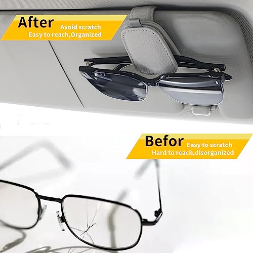 Yuoyar Sunglass Holder for Car, Magnetic Leather Sunglasses Holder and Ticket Card Clip, Car Visor Accessories, 2 Packs (Silver Grey) - Image 3