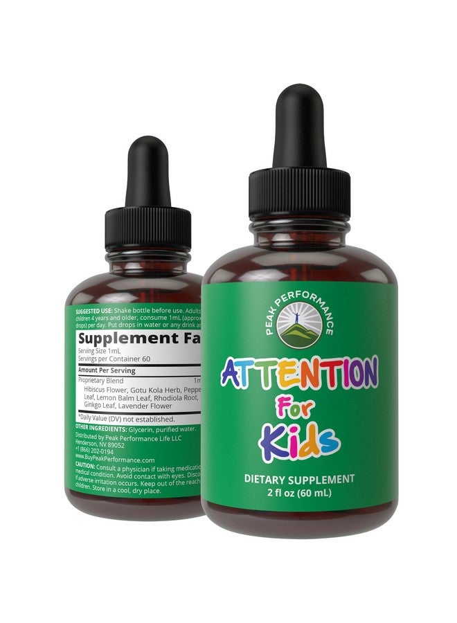 Peak Performance Kids Focus Drops. Attention Deficit Liquid Supplement for Concentration, Attention, Brain, Memory. No Bitter Taste. Natural Non-Habit Forming Sugar Free 7-in-1 Vegan Nootropic for Children, Teenagers - Image 1
