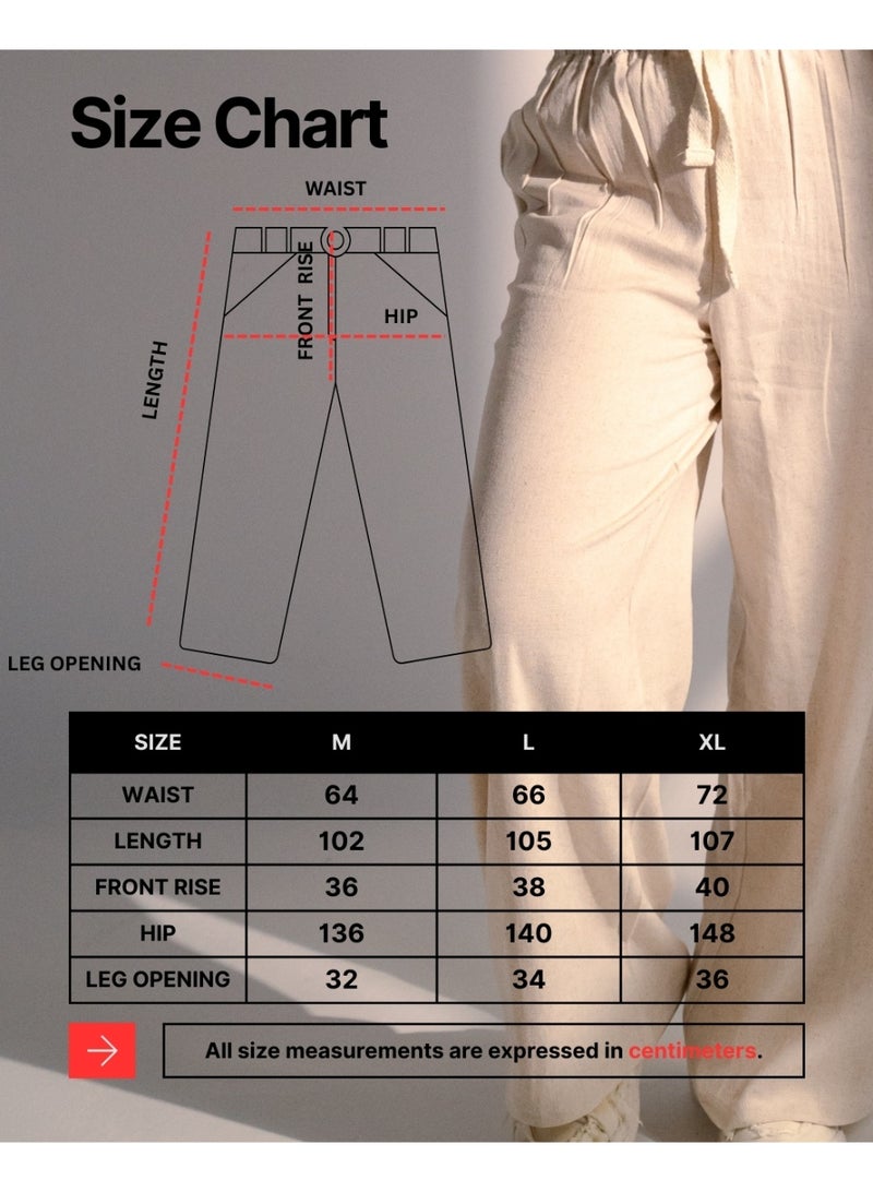 LUKINS Oversized Plain Linen Pants - Beige - Image 4
