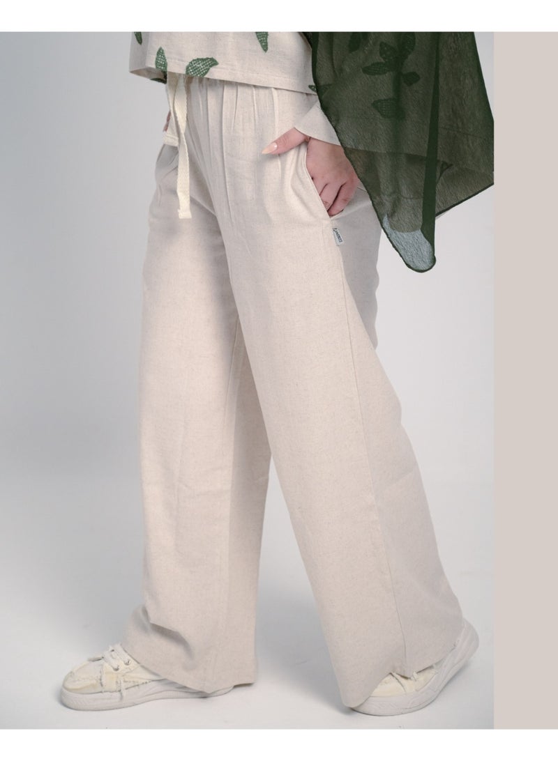 LUKINS Oversized Plain Linen Pants - Beige - Image 3