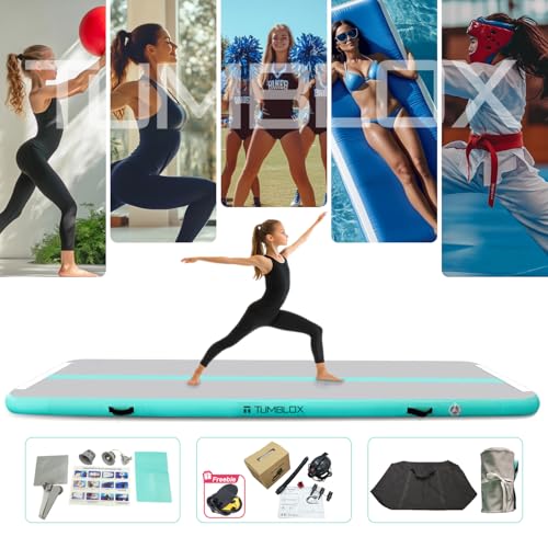 TUMBLOX Air Gymnastics Mat Inflatable & Tumbling Mat – 4/8 Inches Thick with Electric Pump + Free Foot Pump – Ideal for Home, Gym, Water, and Beach Use (light green, 10ft*3.3ft*4in(3 * 1 * 0.1m)) - Image 2
