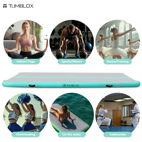 TUMBLOX Air Gymnastics Mat Inflatable & Tumbling Mat – 4/8 Inches Thick with Electric Pump + Free Foot Pump – Ideal for Home, Gym, Water, and Beach Use (light green, 10ft*3.3ft*4in(3 * 1 * 0.1m)) - Image 3
