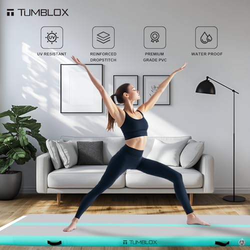 TUMBLOX Air Gymnastics Mat Inflatable & Tumbling Mat – 4/8 Inches Thick with Electric Pump + Free Foot Pump – Ideal for Home, Gym, Water, and Beach Use (light green, 10ft*3.3ft*4in(3 * 1 * 0.1m)) - Image 4