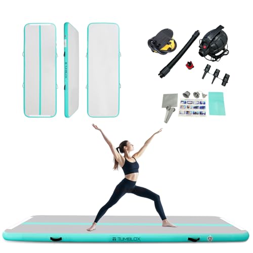 TUMBLOX Air Gymnastics Mat Inflatable & Tumbling Mat – 4/8 Inches Thick with Electric Pump + Free Foot Pump – Ideal for Home, Gym, Water, and Beach Use (light green, 10ft*3.3ft*4in(3 * 1 * 0.1m)) - Image 1