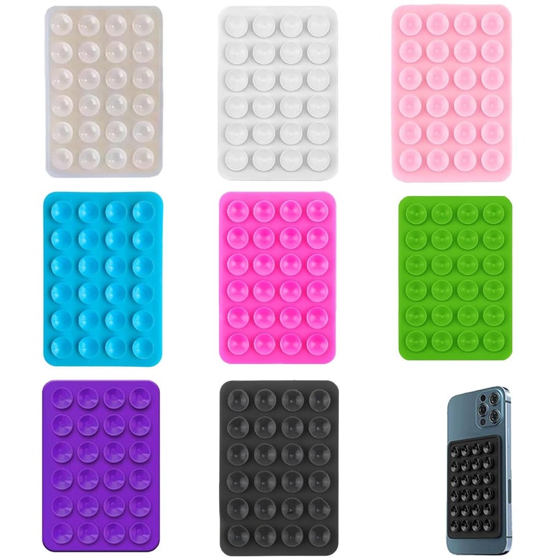 9UP ® 6Pcs Silicone Adhesive Phone Suction Mat | Non-Slip Reusable Phone Suction Sticky Mount for Smartphone & Accessories (Multicolor) - Image 1