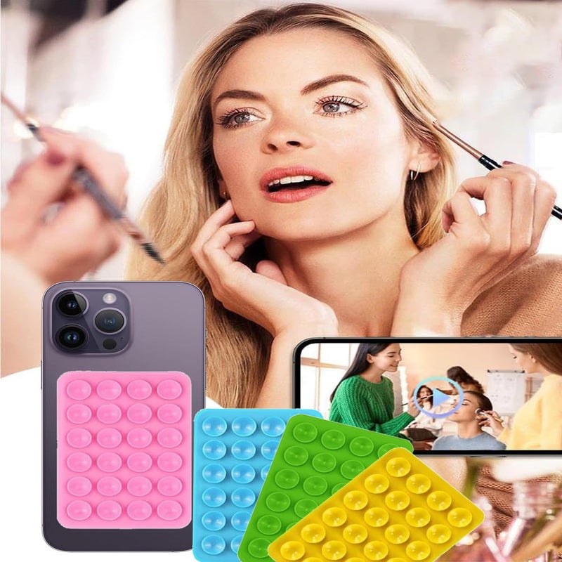 9UP ® 6Pcs Silicone Adhesive Phone Suction Mat | Non-Slip Reusable Phone Suction Sticky Mount for Smartphone & Accessories (Multicolor) - Image 5