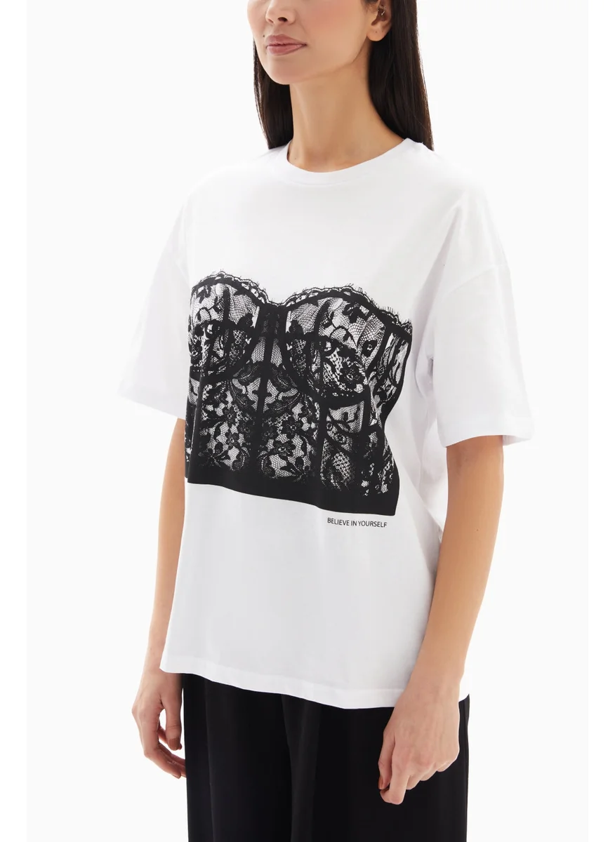 Wecre8 White Corset Print T-shirt By WECRE8