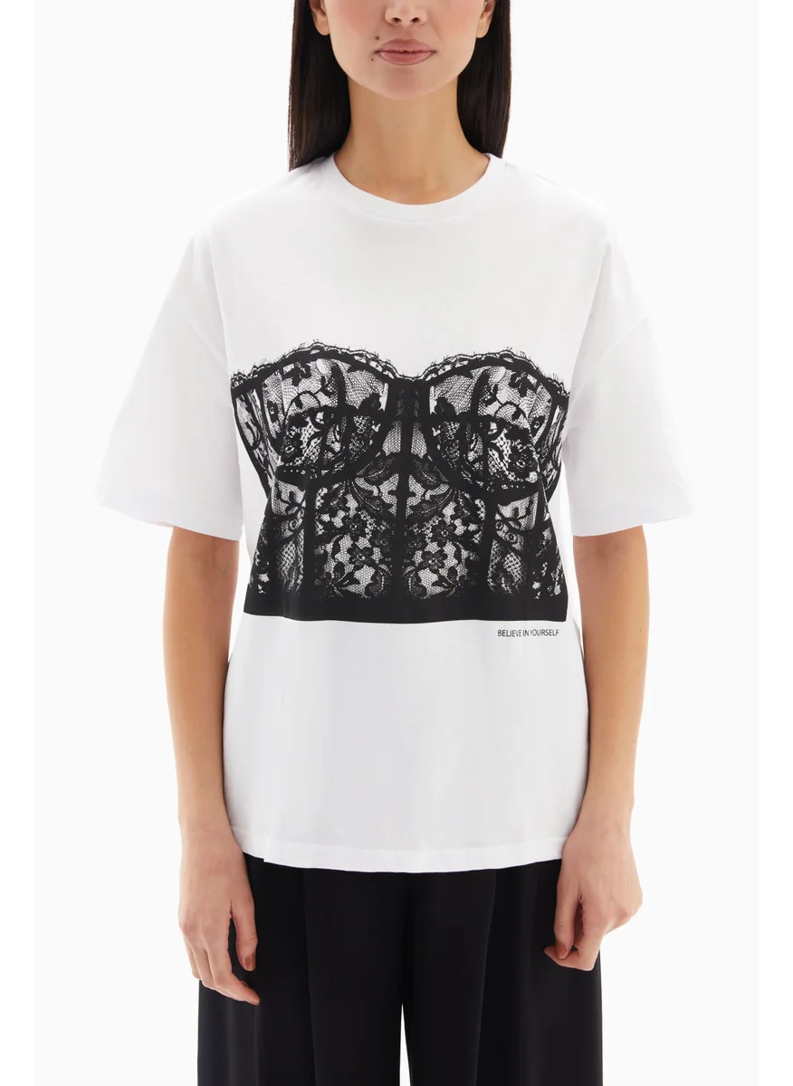 Wecre8 White Corset Print T-shirt By WECRE8