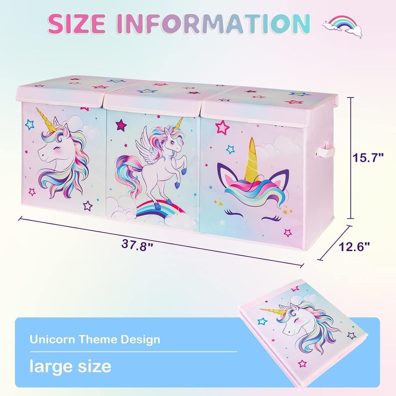 Wernnsai صندوق ألعاب وارنساي كبير جداً صندوق ألعاب وحيد القرن مع غطاء قابل للطي حاوية تخزين قوية قابلة للطي مع مقبض 38 × 13 × 16 بوصة للفتيات الأطفال غرفة الملابس غرفة المعيشة غرفة النوم - Image 3