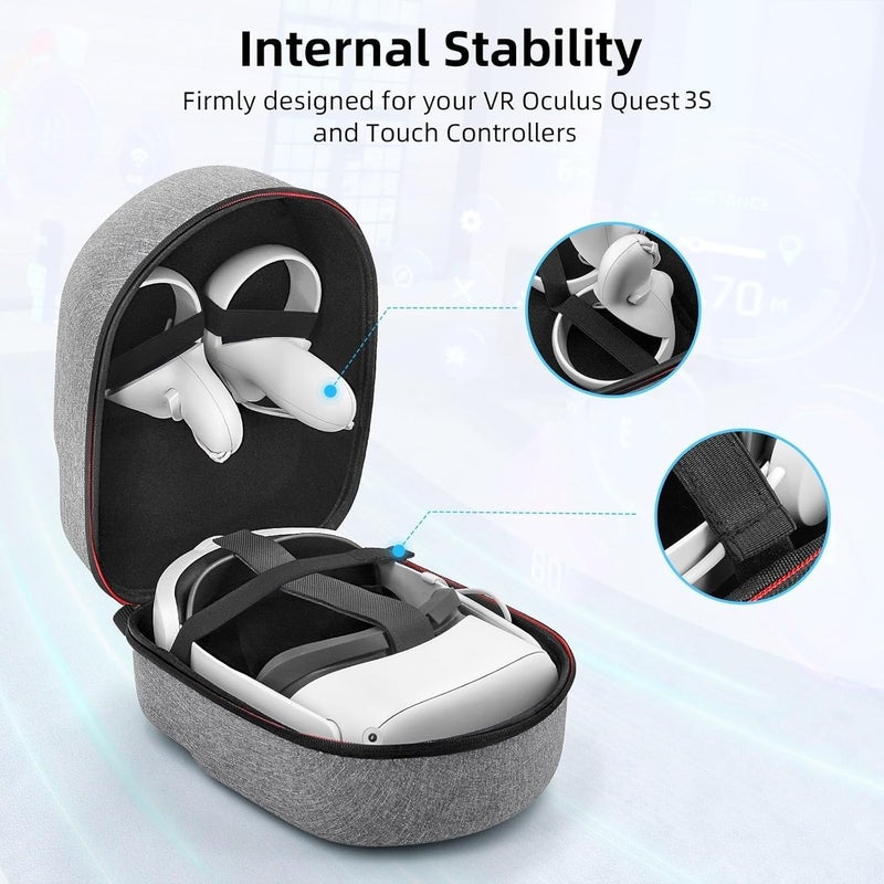 COOWPS حقيبة حمل صلبة من COOWPS لسماعة الرأس Oculus Quest 2/Meta Quest 3/Vision Pro/Pico 4 VR، متوافقة مع حزام Elite Strap/Kiwi Design/BOBOVR، حماية كاملة للسفر والتخزين - Image 4