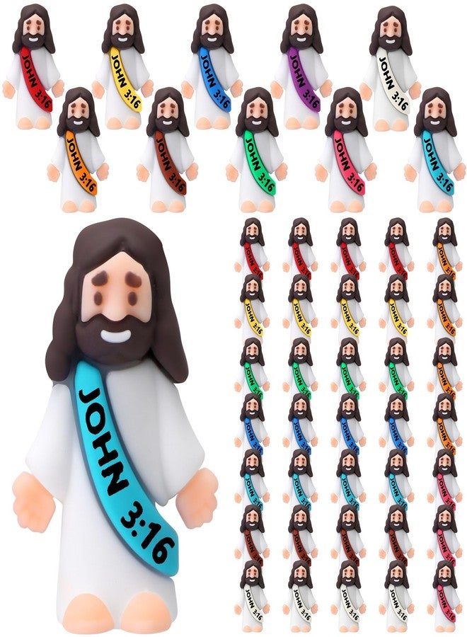 Bememo 50 Pcs Little Jesus Figures Original Design Rubber Mini Jesus Toys for Hide and Seek Religious Party Favors Easter Egg Stuffers Sunday School Craft Baptism Gifts(John 3:16) - Image 1