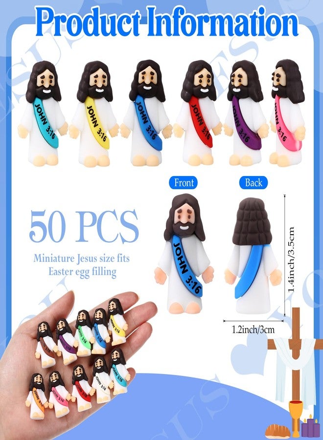 Bememo 50 Pcs Little Jesus Figures Original Design Rubber Mini Jesus Toys for Hide and Seek Religious Party Favors Easter Egg Stuffers Sunday School Craft Baptism Gifts(John 3:16) - Image 2