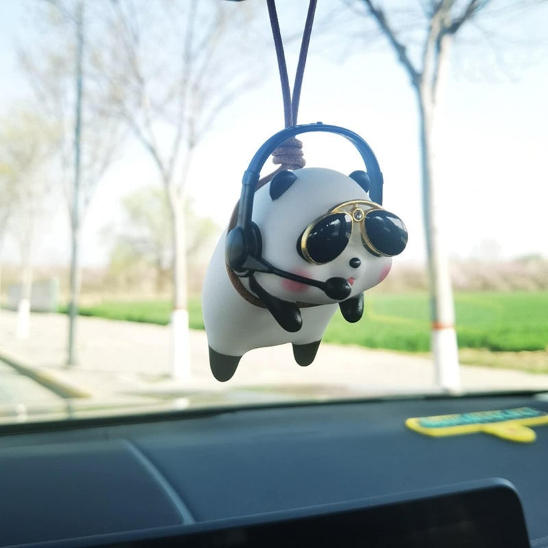 Car Pendant – DJ Lanyard Panda, Cute Plush, Rearview Mirror Ornament, 1 Piece