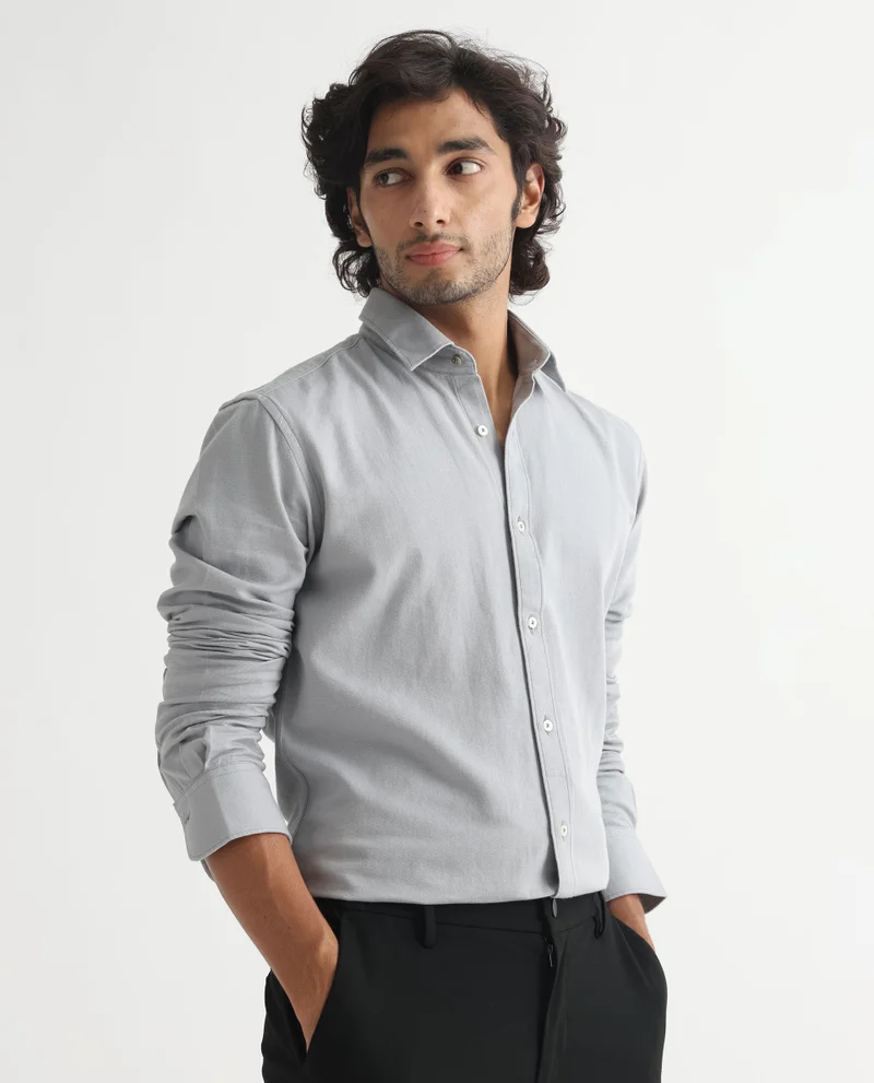 Rare Rabbit Rare Rabbit Mens Otago Grey Cotton Fabric Full Sleeves Regular Fit Solid Twill Shirt