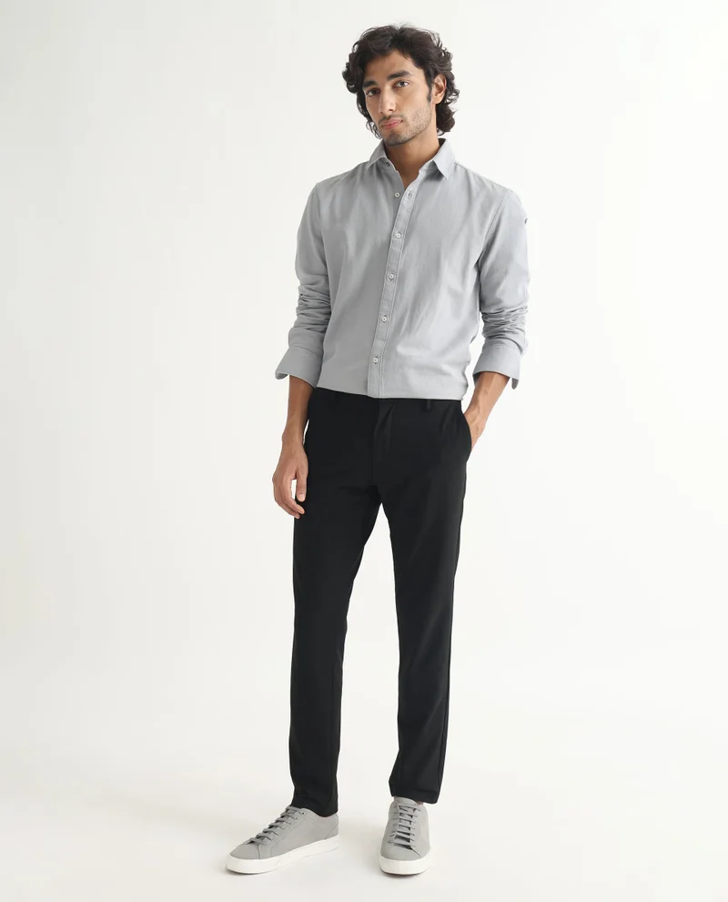 Rare Rabbit Rare Rabbit Mens Otago Grey Cotton Fabric Full Sleeves Regular Fit Solid Twill Shirt