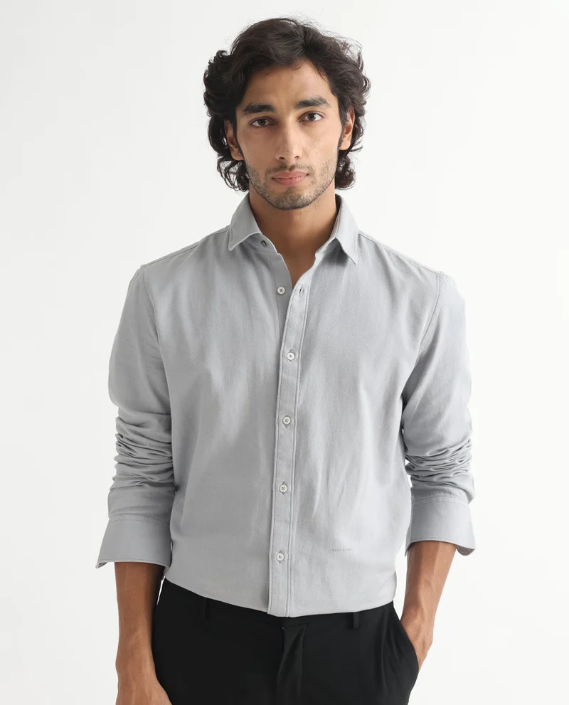 Rare Rabbit Rare Rabbit Mens Otago Grey Cotton Fabric Full Sleeves Regular Fit Solid Twill Shirt