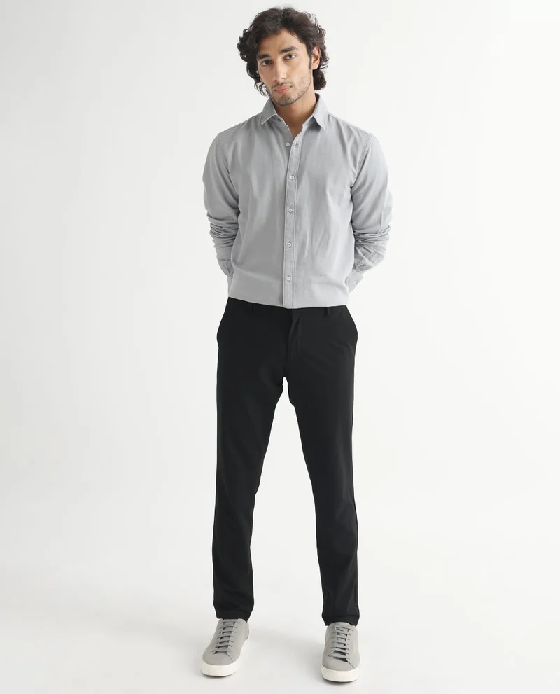 Rare Rabbit Rare Rabbit Mens Otago Grey Cotton Fabric Full Sleeves Regular Fit Solid Twill Shirt