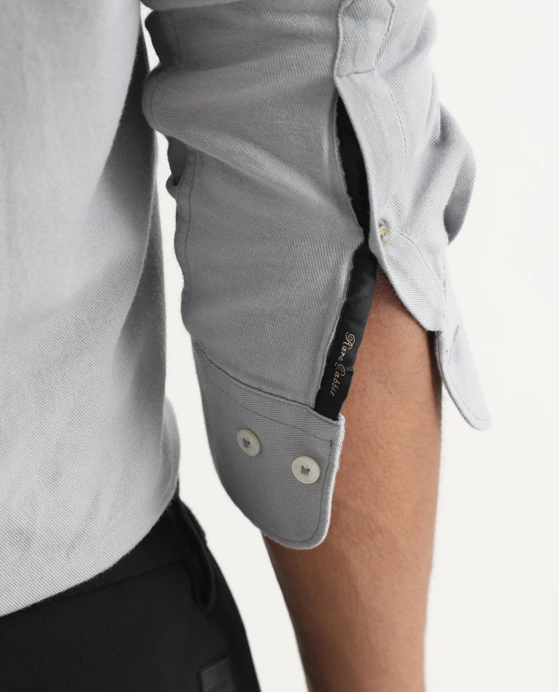 Rare Rabbit Rare Rabbit Mens Otago Grey Cotton Fabric Full Sleeves Regular Fit Solid Twill Shirt