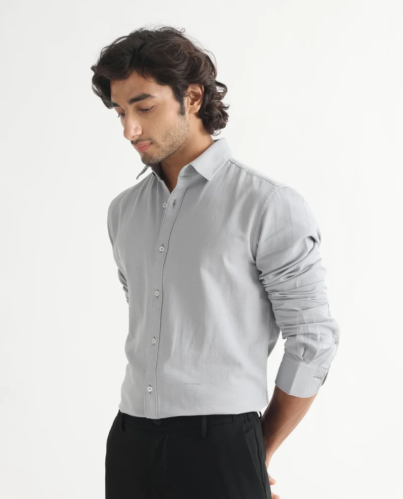 Rare Rabbit Rare Rabbit Mens Otago Grey Cotton Fabric Full Sleeves Regular Fit Solid Twill Shirt