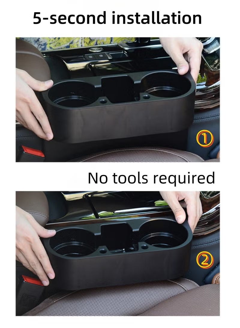 Classic Car Cup Holder Car Water Cup Storage Rack, Seat Crevice Storage Box, Central Console Organizer, Easy Installation, Durable Construction, Space-Saving, Stores 2 Water Cups & Sundries (black) - Image 4